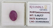 5.66/CT Natural Ruby Stone with Govt. Lab Certificate-16140S206355